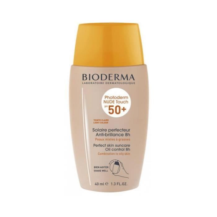 Bioderma Photoderm Nude Touch Crème Solaire Visage Matifiante Peaux Mixtes à Grasses Teinte Claire SPF50+ 40ml