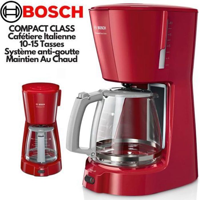 Cafetière filtre BOSCH TKA3A034 CompactClass Extra - Rouge - 15 tasses - 1100W