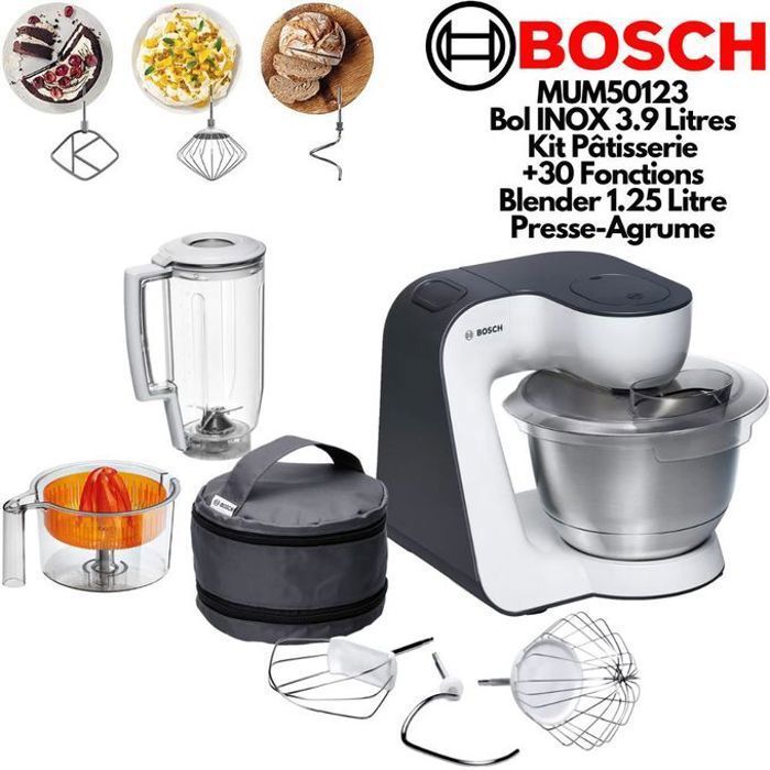 Kitchen machine - BOSH MUM50123 - Blanc/Gris - 800W - 4 vitesses + pulse - Bol 3,9L