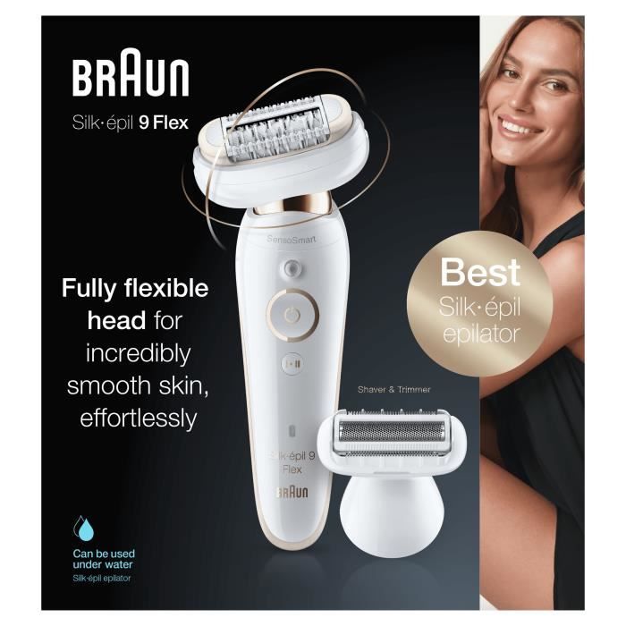 Épilateur Électrique Femme Braun Silk-épil 9 Flex 9-002 - Tête Flexible - Épilation Longue Durée - Blanc