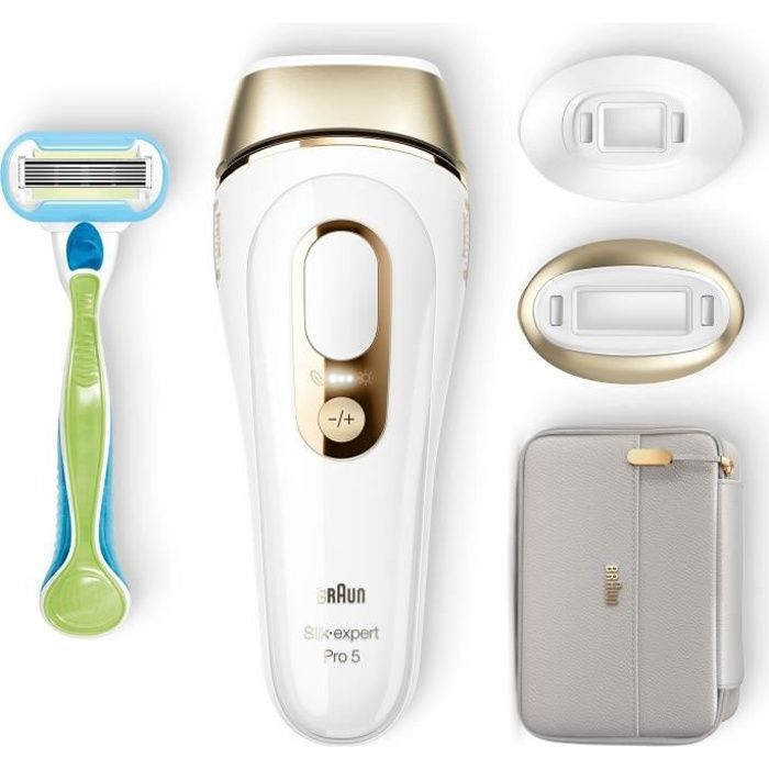 Épilateur à lumière pulsée Silk·expert Pro 5 PL5154 avec 3 accessoires : tête de précision, rasoir Venus, pochette souple - blanc