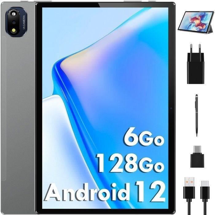 Tablette Tactile 10 Pouces, Octa-Core, 6Go RAM+128Go ROM, Tablette Android 12, 5G Wi-FI, 8000mAh Batterie, 8MP+13MP Caméra (Grisr)