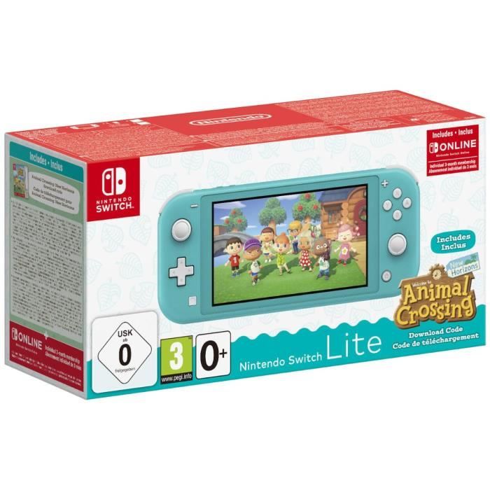 Pack Nintendo Switch Lite Turquoise + Animal Crossing New Horizons + Abonnement 3 mois Individuel au service Nintendo Switch Online