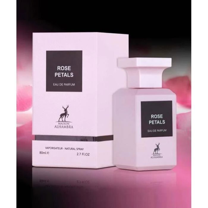 Eau de Parfum ROSE PETALS 80ml de Alhambra Arabian Fragrance de Dubai Pour Femme Notes de Patchouli, Poivre du Sichuan