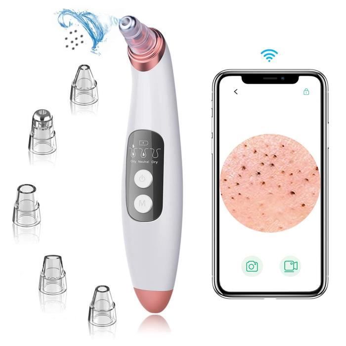 Aspirateur Point Noir Visage,Electriques Nettoyeur de Pores le Visage Visible WIFI avec Caméra,Rechargeable USB,6 Sondes et 3 Modes