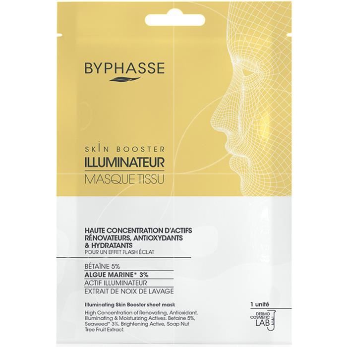 Masque tissu - BYPHASSE - Illuminateur - 18ml - Hydratant - Antioxydant - Éclat naturel