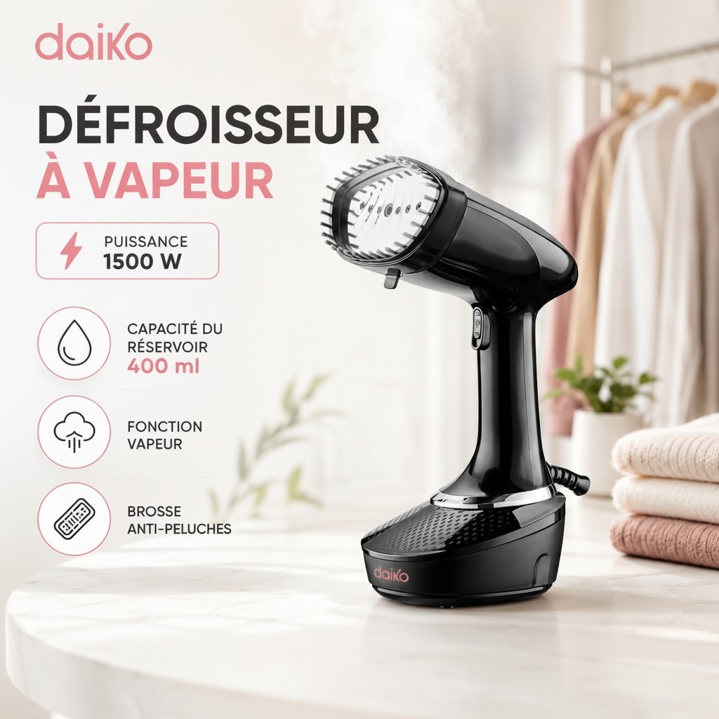 Daiko Défroisseur à Vapeur AERION FRP4203K – 1500 W – 400 ml - Marjane Mall - Image 6