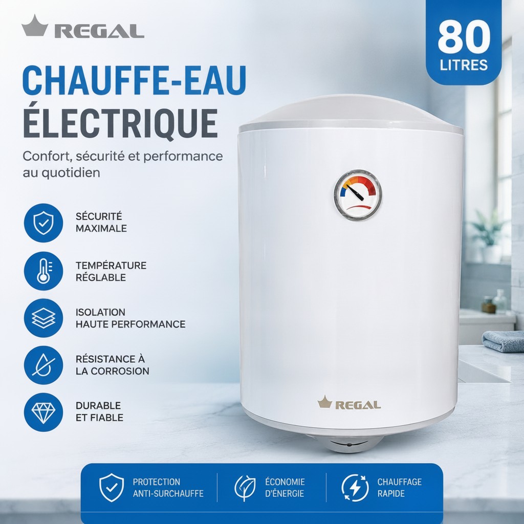 Chauffe-Eau Électrique 80 Litres Vertical 2000 W Thermomètre intégré - Marjane Mall - Image 2
