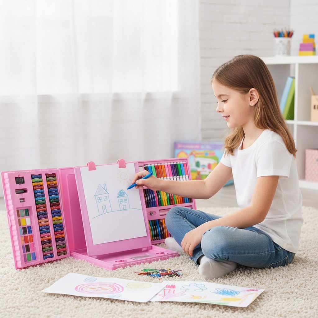 Coloriage Enfants Livre , Kit Dessin Valise Coffret d'art, 208 Pcs avec pastels à l'huile crayons de couleur pinceau trombone ... - Marjane Mall - Image 4