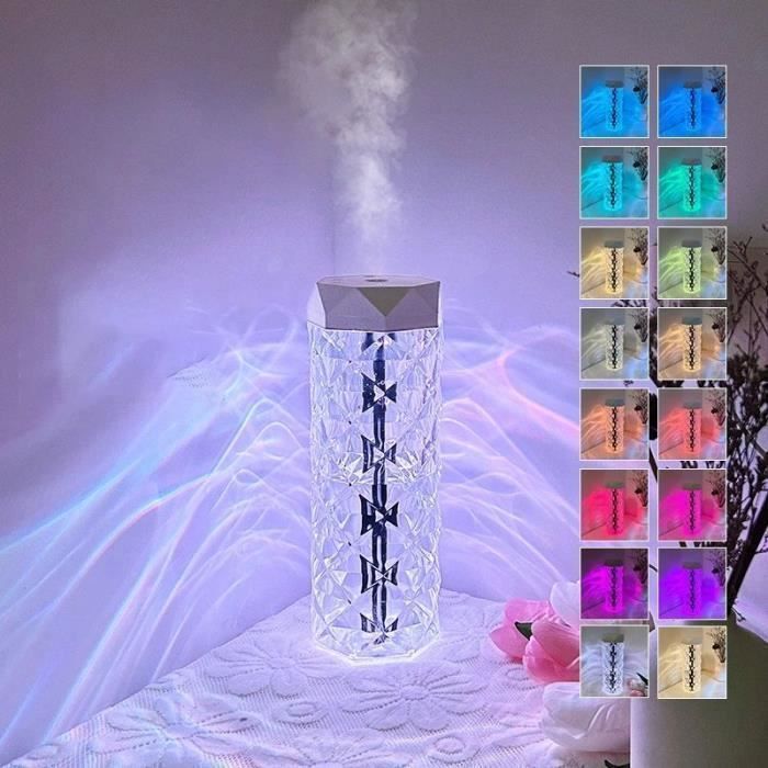 Humidificateur d'Air 1L, Ultrasons Humidificateur d'air Bébé,, 2 en 1 Lampe à Cristal de Sel avec 7 Changements Couleurs LED, Blanc