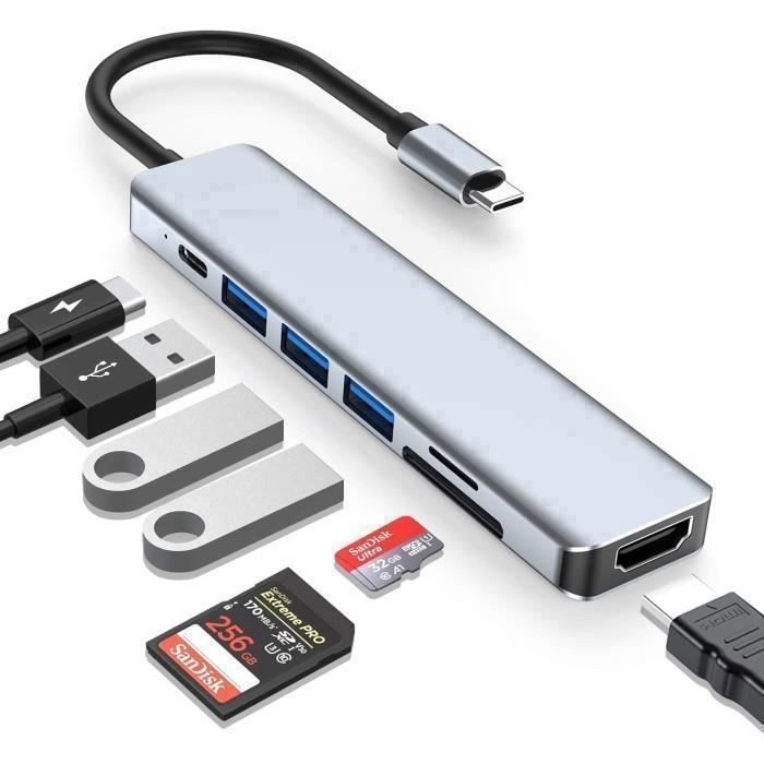 ATMOKO - Hub USB C - Multiport 7-en-1 - HDMI - Port PD 87W - USB 3.0 - SD/TF