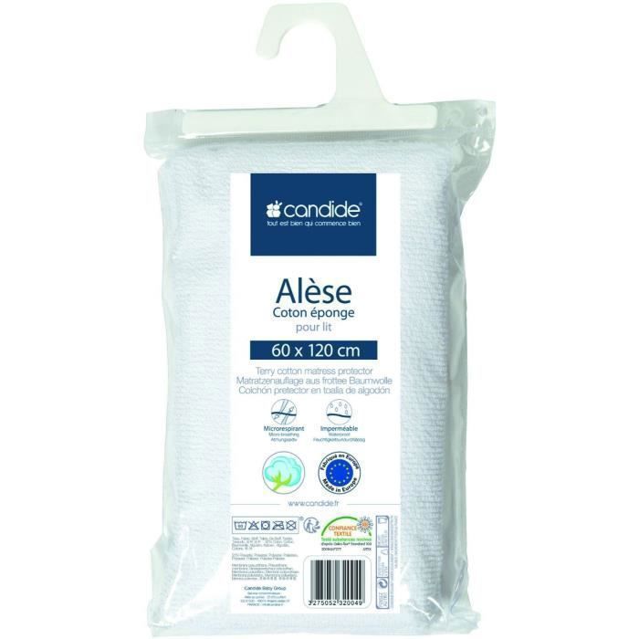 CANDIDE - Protège Matelas Bébé 60x120, Alèse Bébé, Silencieux, Imperméable, Absorbant, Oeko Tex®, Made In Europe, 60x120cm (Blanc)