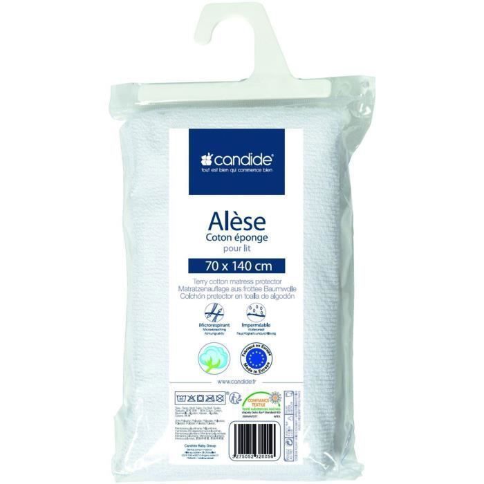 CANDIDE - Protège Matelas Bébé 70x140, Alèse Bébé, Silencieux, Imperméable, Absorbant, Oeko Tex®, Made In Europe, 70x140cm (Blanc)