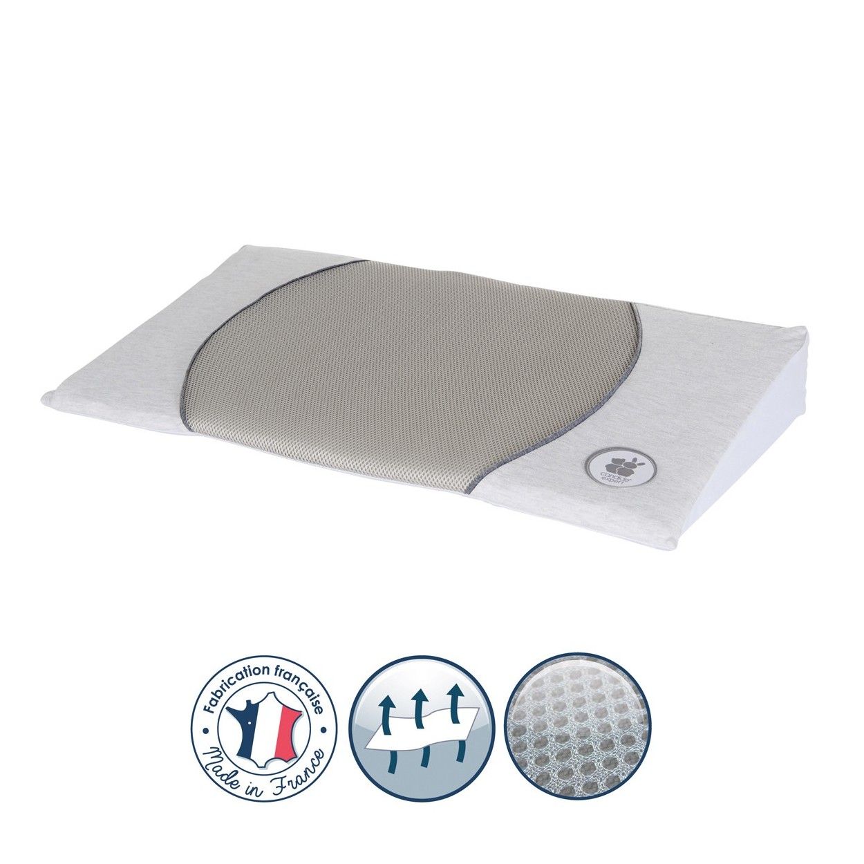 CANDIDE - Plan Incliné Bébé Air+ 15°, Lit 70x140 cm, Déhoussable, Maille 3D Ventilée Pour Limiter La Transpiration, 0-24 mois