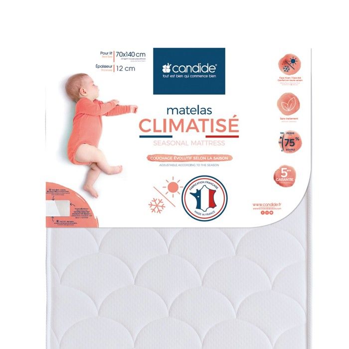 Candide - Matelas 70x140 cm pour lit bébé Climatisé - Face été/Face Hiver