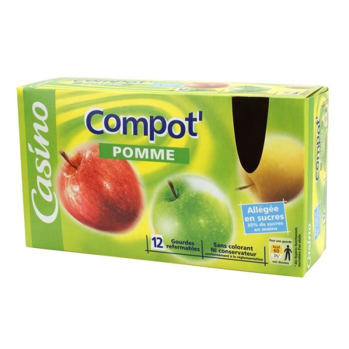 CASINO Compotes Pomme Gourdes - 12x90 g