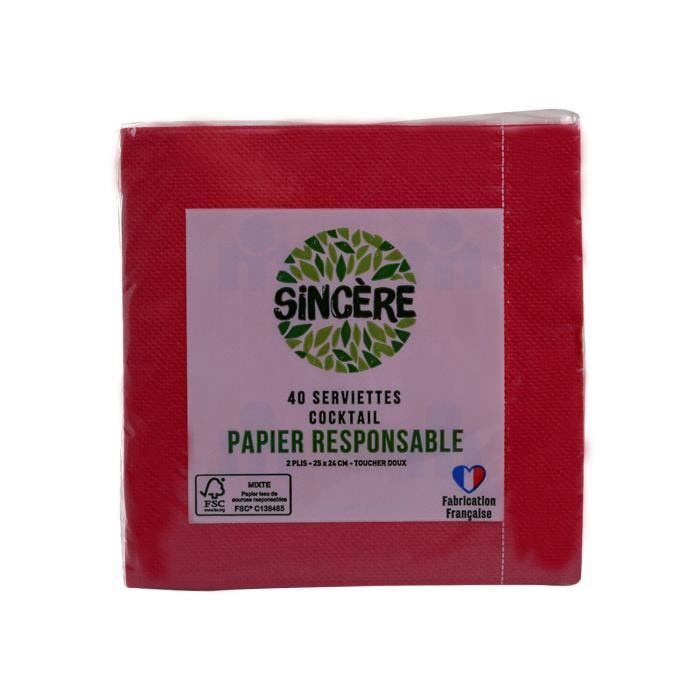 Serviettes rouges 25x24cm 2 plis x40 pièces   SINCÈRE