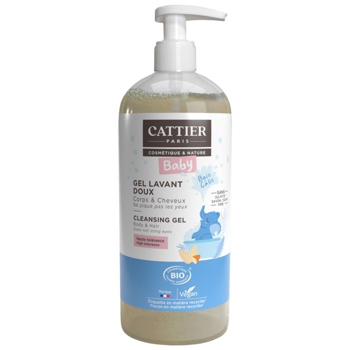 Gel Lavant Doux Bébé - Cattier - 500 ml - Hypoallergénique - Protéines de riz - Mixte
