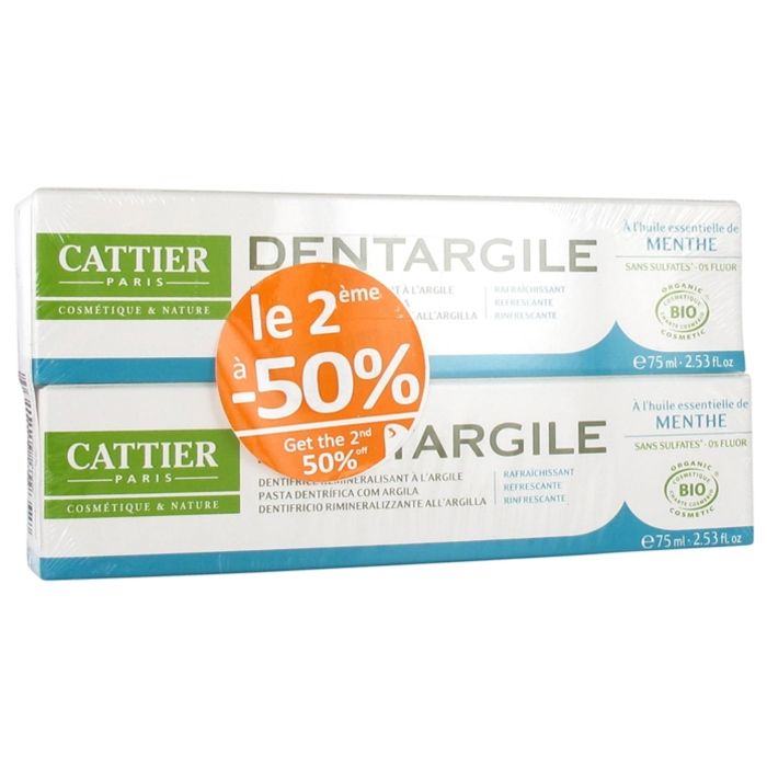 Cattier Dentifrice Dentargile Menthe Lot de 2 x 75ml