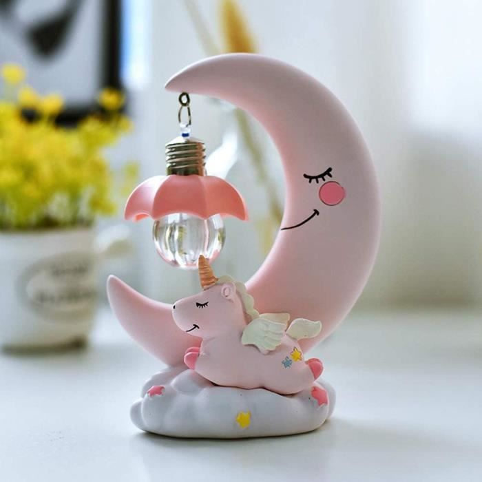 ETO- Lampe de chambre de bébé en résine Moon LED Veilleuse Enfants Veilleuses Blanc Froid Enfants Dessin animé linge lampe ROSE
