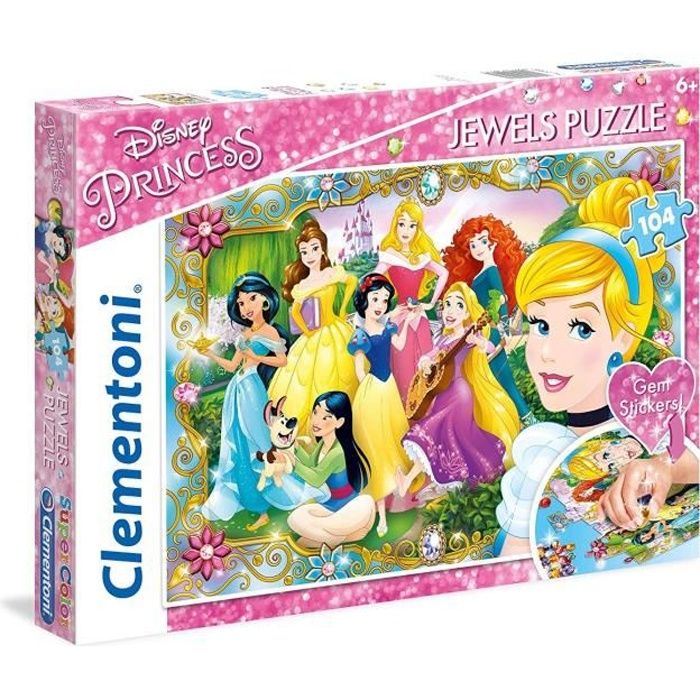 Puzzle Disney Princesses 104 pièces avec pierres précieuses adhésives - Clementoni