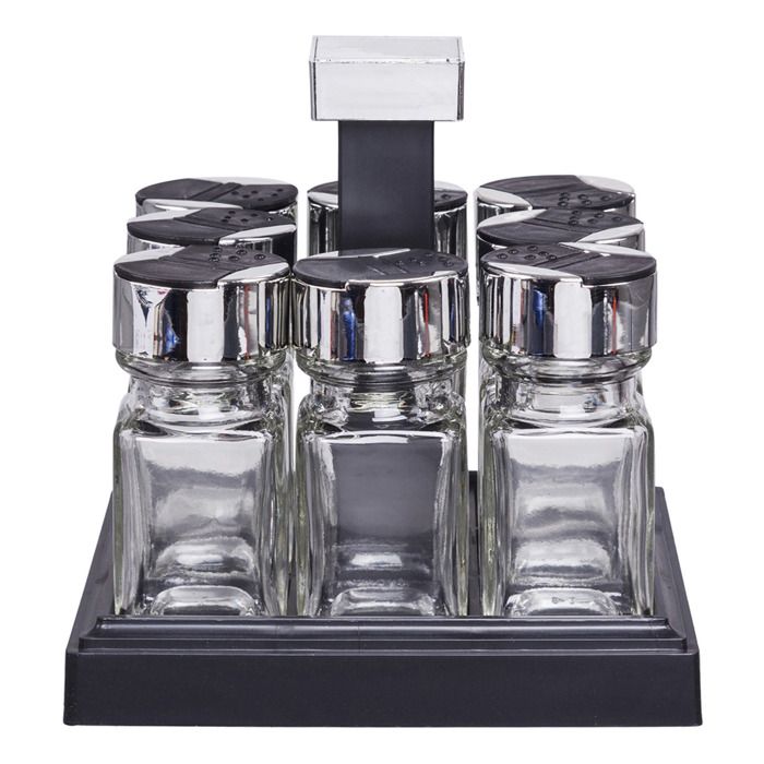 Carrousel à épices - S&D - KB5754 - 8 pots - Couvercles double clapets - Noir gris transparent