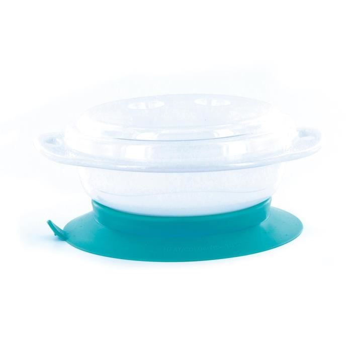 Bol ventouse bébé bleu - CMP - PU1021 - Plastique sans bisphénol A - Bol avec ventouse et couvercle - Mixte - Couleur aléatoire