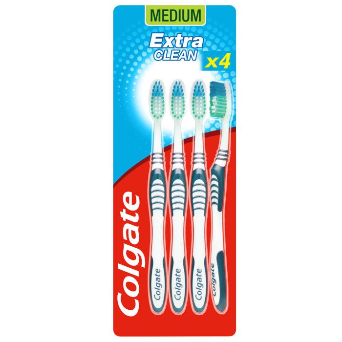 COLGATE Lot de 4 brosses à dents Extra Clean Medium