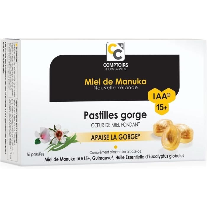 COMPTOIRS ET COMPAGNIES - Pastilles Coeur Fondant au Miel de Manuka IAA15+ - Apaise la Gorge - 16 pastilles