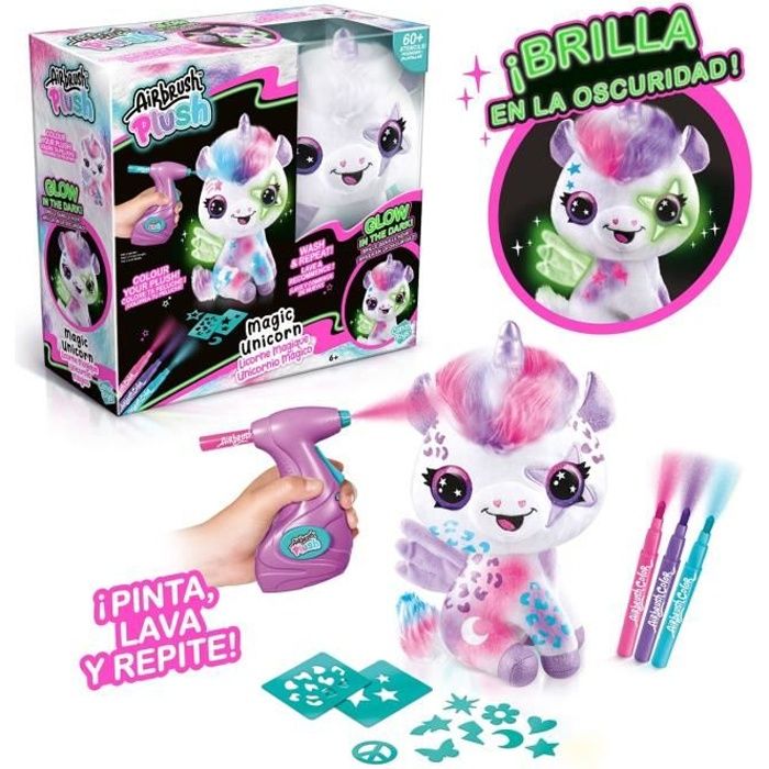 Canal Toys Licorne à Personnaliser Airbrush Plush - Peluche Spray Art avec Feutres et Pochoirs - dès 6 ans - OFG 274