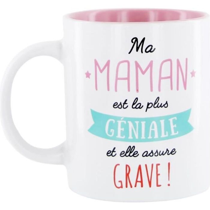Mug - FAMILY - Ma Maman est géniale - Céramique - Blanc et rose - 9,7x8,2x9,7cm