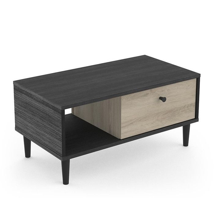 Table basse 1 tiroir Arty naturel et noir - Noir
