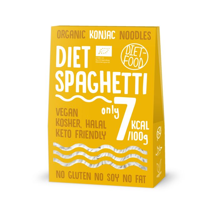 DIET-FOOD Spaghetti Shirataki Konjac BIO à Faible Teneur en Glucides, Végan, sans Gluten, Cétogène, Nouilles Instantanées 1 x 385 g