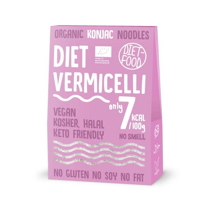 DIET-FOOD Vermicelli de Konjac BIO à Faible Teneur en Glucides, Végan, sans Gluten, Cétogène, Nouilles Instantanées 1 x 370 g