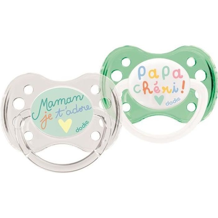 Dodie Sucette Anatomique +0m Maman Papa Chéri Lot de 2