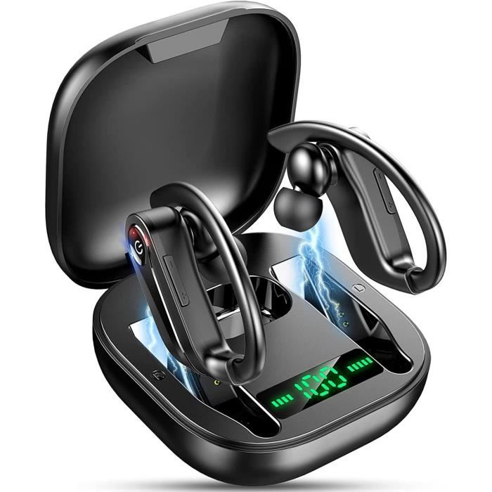 Écouteurs sans fil Bluetooth 5.1 Sports Écouteurs intra-auriculaires à réduction de bruit avec micro IP7 étanche, 40H Playtime Noir