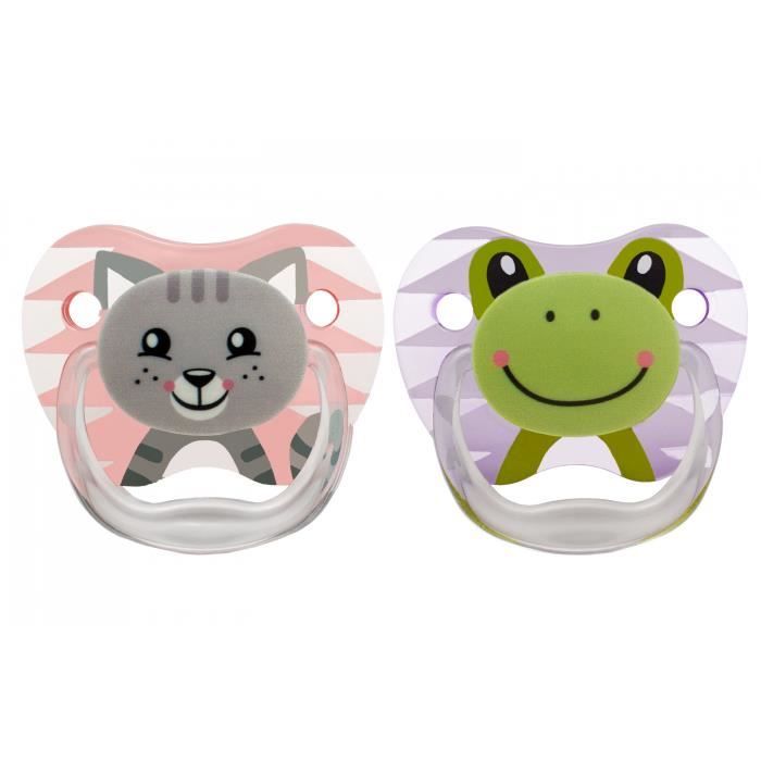 Dr. Brown's sucette phase 1 animal visages 2 pièces rose/violet