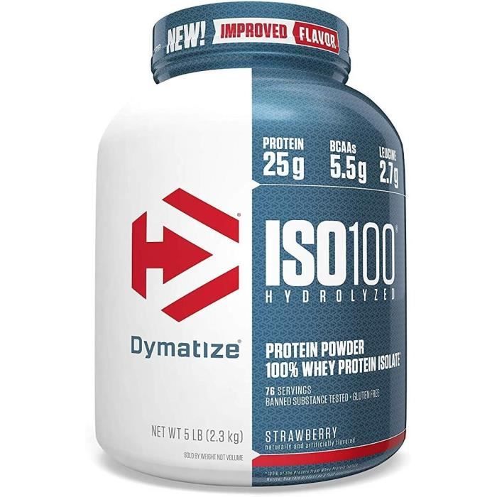 Dymatize ISO100 Isolat de protéines de lactosérum hydrolysé à 100 % Fraise - 5 lb - 2300g