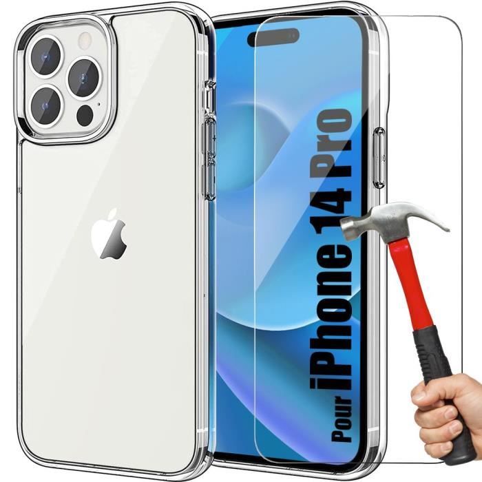 Coque pour iPhone 14 Pro + 2 Verres Trempés, Coque Souple Protection Antichoc Silicone