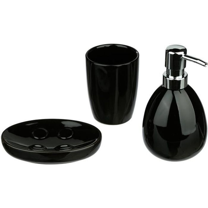 Set de 3 accessoires salle de bain - Noir brillant