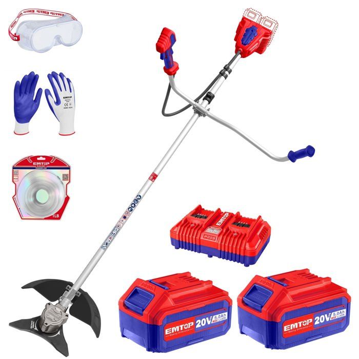Débroussailleuse - EMTOP - 40V brushless - 2 batteries 4.0Ah - Chargeur double port - Moteur sans balais