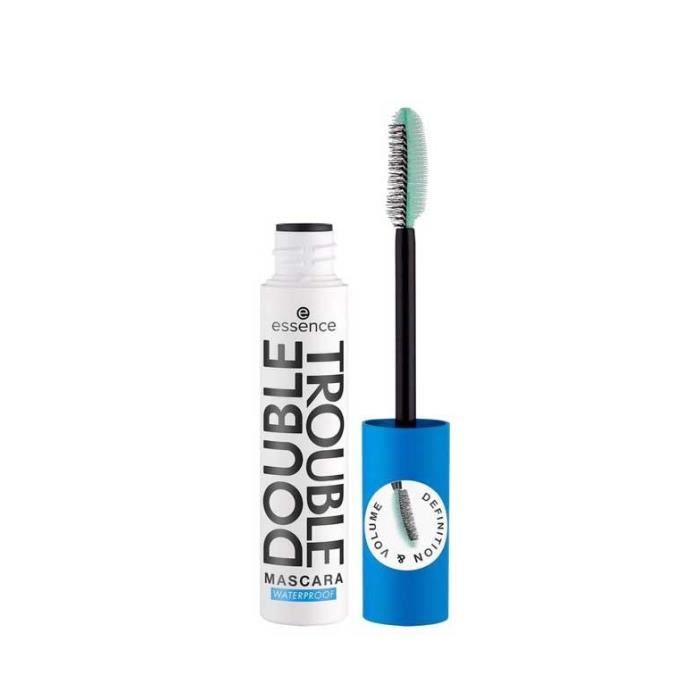 Essence Máscara De Pestañas Voluminizadora Double Trouble, pestañas más largas Máscara de pestañas 2 en 1 con dos lados en el cepil