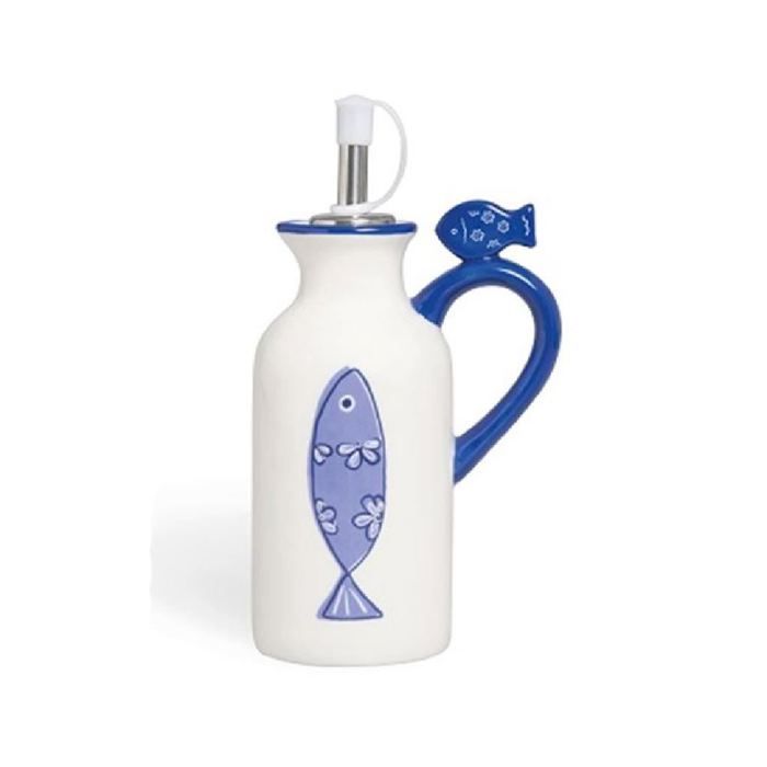 Huilier/Vinaigrier - EXCELSA - Ocean - Céramique peinte à la main - 150 ML - Blanc et Bleu
