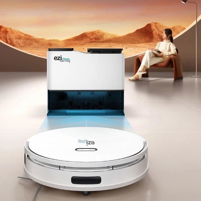 Robot aspirateur laveur connecté avec base de vidage - EZICLEAN® - All In One Z15 Pro - 10 000 Pa - 1,5 L - Blanc