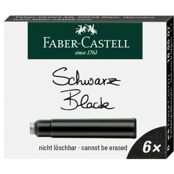 Etui de cartouches d'encre - Standard - Noir - 6 pièces - Rechargeable - Pour stylo plume