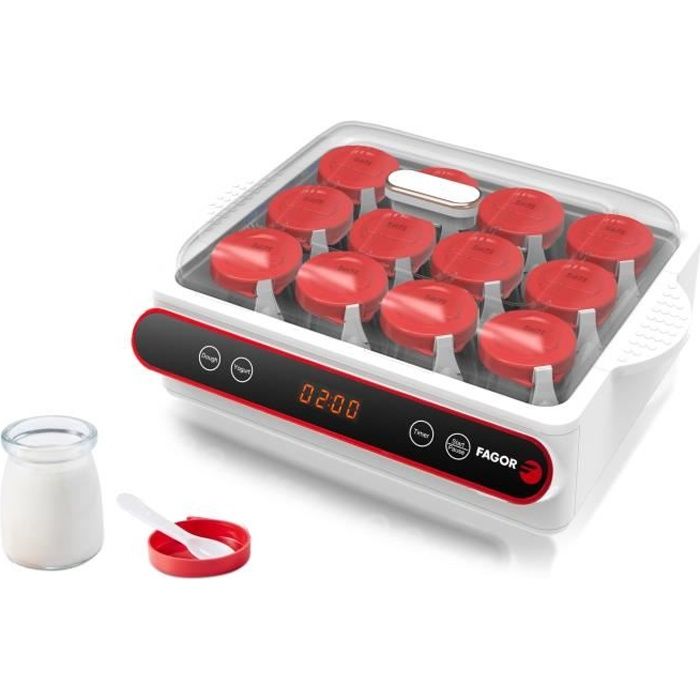 FAGOR FG3215 Yaourtière 12 pots - 40W - Bouton start/pause - Minuteur jusqu'à 12h - 2 programmes