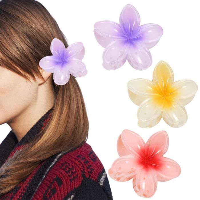 LAN Pince À Cheveux Fleur De Plumeria Hawaenne Pinces À Cheveux Fleur De Parfum Manuelle A: A: Rouge + Jaune + Violet