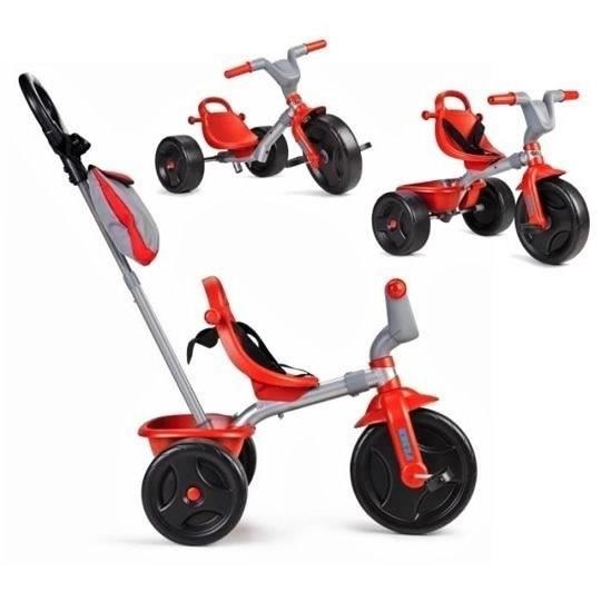 Tricycle évolutif 3 en 1 - FEBER - Rouge - Canne parentale réglable - Mixte - 12 à 36 mois