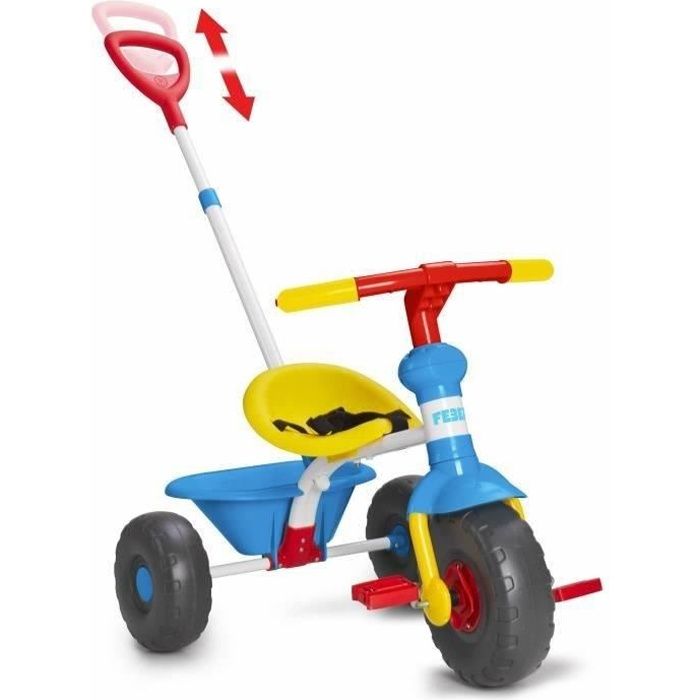 Tricycle Baby Trike 3 en 1 - bleu et jaune - FEBER - canne ajustable
