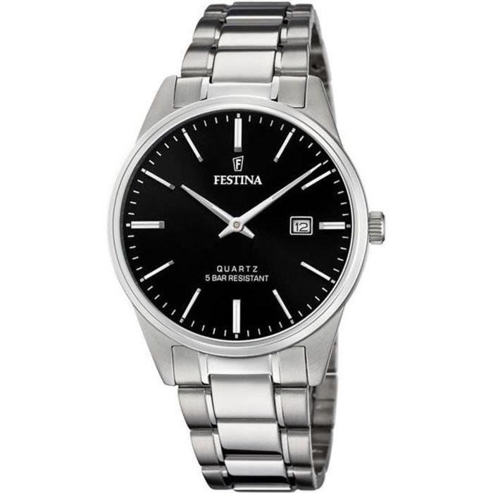 Bracelet acier homme - FESTINA - Montre Festina acier cadran noir dateur - Couleur de la matière:Blanc
